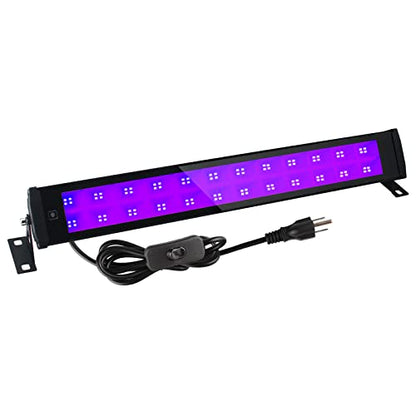 50W 1.4Ft UV-A LED Black Light Bars with 59in Plug+Switch+Stand(1 Pack) | 96LED, IP66 Waterproof, 395-405nm, Adjustable Angle, for Fluorescent Poster/Body Paint/Bedroom/Uranium Glass/Xmas/Glow Party - color: 1 Pack