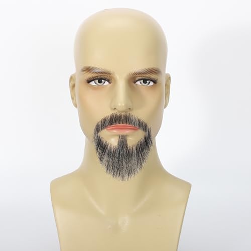 Hand-Tied Human Hair Fake Beard and Mustache for Costumes and Theater | Hand-knotted human hair on lightweight lace creates natural-looking facial hair for costumes, cosplay, theater and film - color: Style 1--02