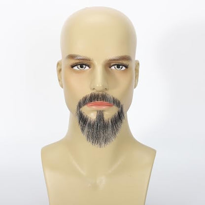 Hand-Tied Human Hair Fake Beard and Mustache for Costumes and Theater | Hand-knotted human hair on lightweight lace creates natural-looking facial hair for costumes, cosplay, theater and film - color: Style 1--02