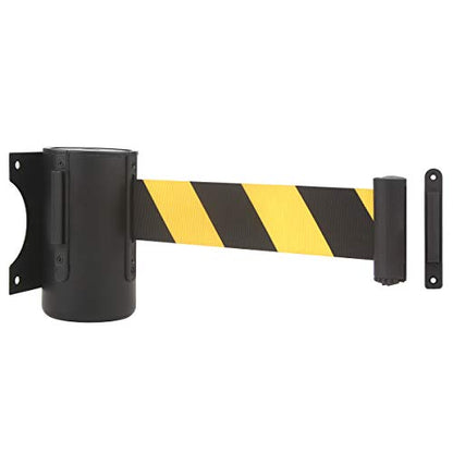 A-KARCK Wall Mount Retractable Belt 16 Foot, Crowd Control Wall Barrier with Steel Case Black and Yellow Belt Works in Any Weather Conditions - size: Black and Yellow Belt 1PCS