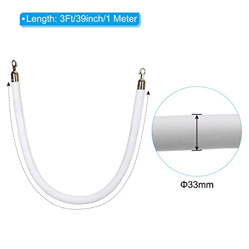 PATIKIL 3.9 Feet White Velvet Stanchion Rope, Crowd Control Barrier Rope with Snap Hooks for Posts Stand Queue Divider of Hotel Theater, Golden - color: White, size: 3 Feet