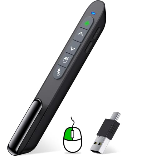 Green Light Wireless Presentation Clicker with Air Mouse, 2.4GHz Rechargeable USB-A/USB-C PowerPoint Clicker Slide Advancer, Presenter for PC, Mac, Computer - color: Green L+Rechargeable+Mouse