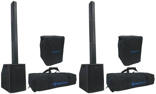 Rockville Titan Array System Dual 10" Powered Column Array Speaker, 2-Pack | 3200W Peak/800W RMS Each, Bluetooth 5.0, Wireless Stereo Linking, DSP Mixer, 2 Column Bags, 2 Subwoofer Covers
