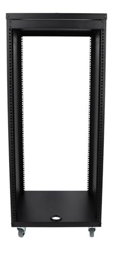 Rockville RR24U 24U Live Sound/Recording Studio Rack Case, 440lb Load, Front & Rear Rack Rails, Reversible Threaded/Square Hole Rails, 3 Locking Caster Wheels, Steel Construction | 440 Lb Capacity, Steel, Front / Rear Rails, Reversible Threaded / Square H