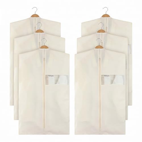 Aliceset 6 Pcs 43 Inches Cotton Garment Bags for Hanging Clothes Canvas Suit Bags for Clothes Coats Jackets Shirts Closet Storage Travel Gusseted Hanging Garment Cover - size: 43 inches