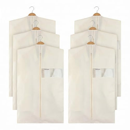 Aliceset 6 Pcs 43 Inches Cotton Garment Bags for Hanging Clothes Canvas Suit Bags for Clothes Coats Jackets Shirts Closet Storage Travel Gusseted Hanging Garment Cover - size: 43 inches