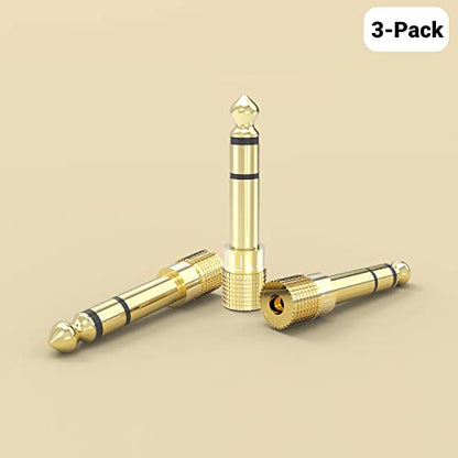 Cubilux 6.35mm to 3.5mm Audio Adapter, Gold Plated 1/4" Male to 1/8" Female TRS Stereo AUX Connector Converter for Guitar Keyboard Digital Piano Studio Monitor Amplifier Mixer Splitter, 3-Pack - color: 3-Pack