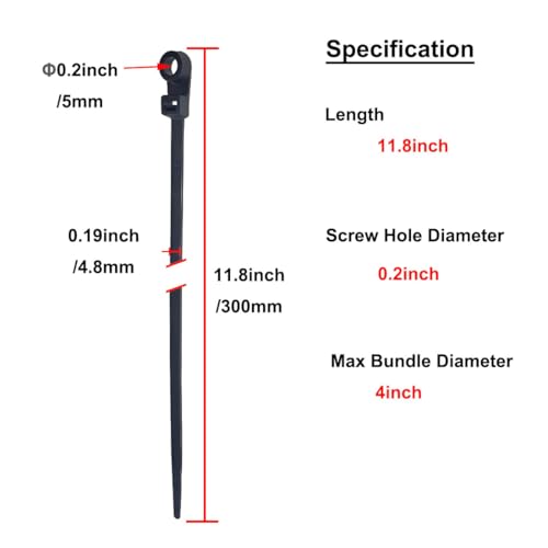 HS Heavy Duty Cable Ties with Screw Holes (100 Pack) 11.8 Inch Mounting Head Electrical Zip Ties 50 LBS,UV Black - size: 11.8" (100 Pack)