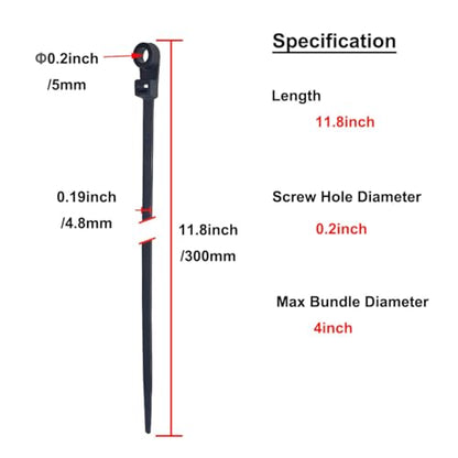 HS Heavy Duty Cable Ties with Screw Holes (100 Pack) 11.8 Inch Mounting Head Electrical Zip Ties 50 LBS,UV Black - size: 11.8" (100 Pack)