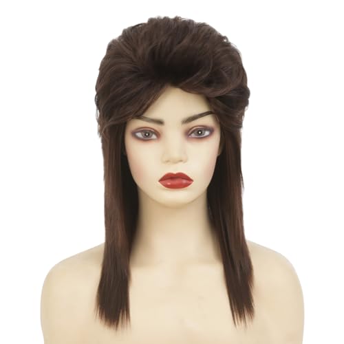 Brown Mullet Wigs for Women Curly Soft Shaggy Heat Resistant 70s 80s Wigs Cosplay Daily Hair Wig(Brown) - color: Natural Brown