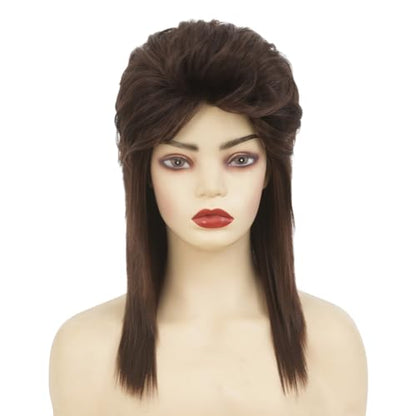 Brown Mullet Wigs for Women Curly Soft Shaggy Heat Resistant 70s 80s Wigs Cosplay Daily Hair Wig(Brown) - color: Natural Brown