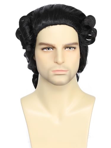 Men's 18th Century Colonial Judge Wig, George Washington Wig Lawyer Aristocrat Curly Costume Wig for Halloween Historical Theme Party (Black) - color: 3-Black