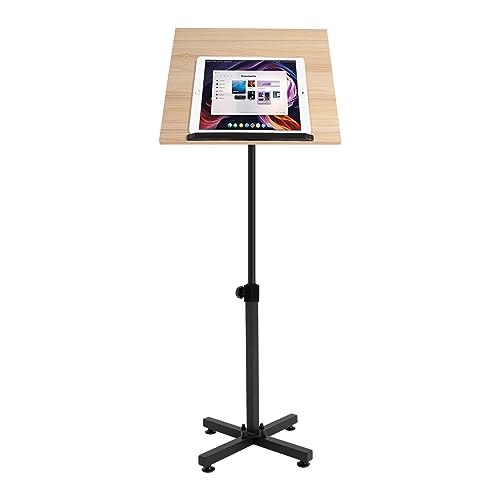 Xuthusman Portable Lectern Podium Stand, 360° Adjustable Mobile Podium Multifunctional Reading Holder with Edge Stopper for Speech Lecture Church Reading（Brown）