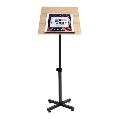 Xuthusman Portable Lectern Podium Stand, 360° Adjustable Mobile Podium Multifunctional Reading Holder with Edge Stopper for Speech Lecture Church Reading（Brown）