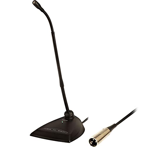 Shure MX412D/C Cardioid Condenser Microphone, 12 Gooseneck, Desktop Base with 10' Cable, Logic Functions, Programmable Switch, LED Indicator, Snap-Fit Foam Windscreen | 12-inch cardioid gooseneck with programmable switch and LED for conferences, speeches