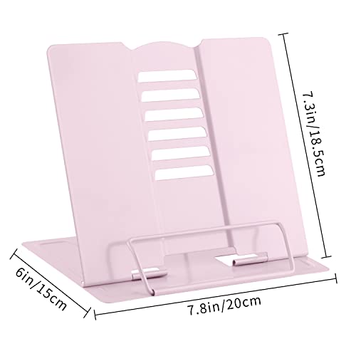 MSDADA Book Stand Metal Reading Rest Book Holder Adjustable Cookbook Documents Holder Portable Bookstands for Recipes Textbooks with Page Clips Birthday Gifts for Girls Mom Students(Macaron Pink) - color: Macaron Pink