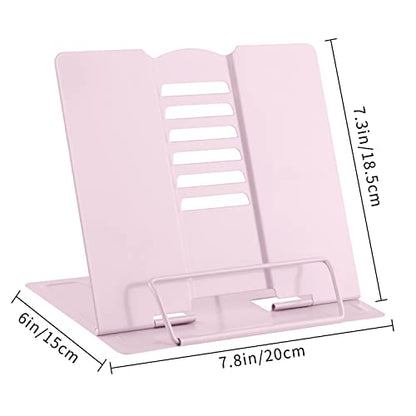 MSDADA Book Stand Metal Reading Rest Book Holder Adjustable Cookbook Documents Holder Portable Bookstands for Recipes Textbooks with Page Clips Birthday Gifts for Girls Mom Students(Macaron Pink) - color: Macaron Pink