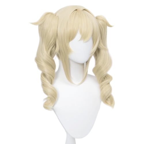Blonde Double Curly Ponytail Cosplay Wig Heat Resistan Synthetic Fiber Hairs for Uniex Adult Halloween Christmas Cos Anime Party Replacement Wigs - color: Blonde Double Curly Ponytail