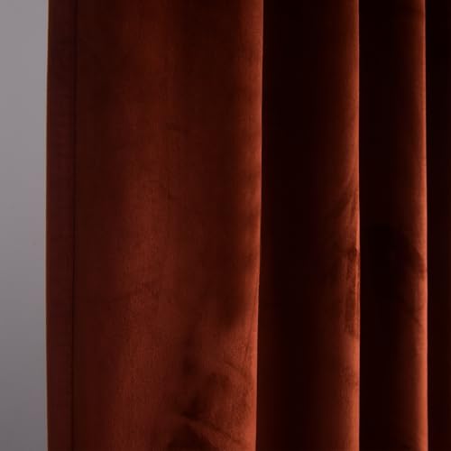 Roslynwood Luxury Soft Burnt Ochre Velvet Curtains 72 inches Long Back Tab Thermal Insulated Blackout Window Drapes for Living Room/Bedroom/Dining Room, W52 x L72, 2 Panels - color: Burnt Ochre, size: 52"W x 72"L (Pack of 2)