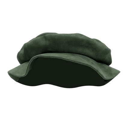 FURPHI Medieval Tudor Flat Cap Faux Suede Beret Hat Renaissance Festival Costume Accessories for Men Women - color: Green