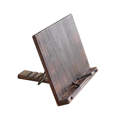 Rustic Wood Book Stand, Hands Free Holder for Cookbooks & Tablets | Paulownia Wood Desktop Reading Stand, Anti‑Slip Metal Stopper, No Assembly Needed for Home & Kitchen Use