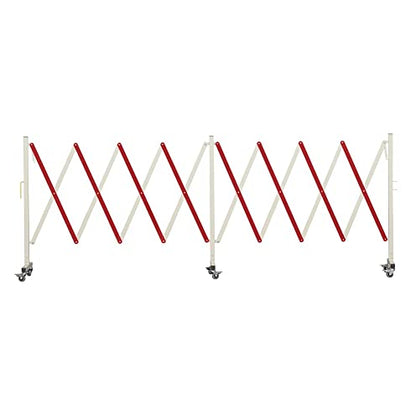 Trafford Industrial 16-Foot Expandable Metal Barricade, Red & White Gate | Mobile Safety Barrier and Retractable Traffic Fence, Folding Design, Locking Casters, Steel Frame and Aluminum Cross Members. - size: 16 feet, Red and White
