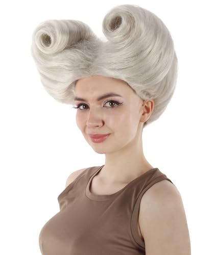Horned Updo Wig for Women in White – Flame-Retardant Synthetic Fiber Hair for Halloween Cosplay and Costume Party