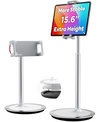 SAIJI iPad Stand for Desk - Height Adjustable & Weighted Base Phone Holder - color: Silver