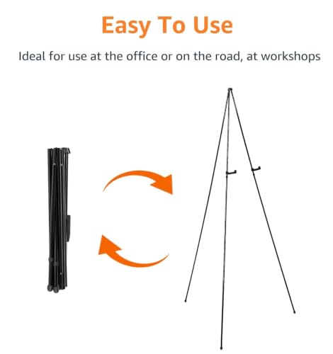 Amazon Basics Easel Display Stand, Instant Floor Poster, Lightweight, Collapsible and Portable with Tripod Base, Black Steel (Supports 5 pounds) (Pack of 2) - size: 39.17"D x 43.5"W x 60.83"H (Pack of 2)