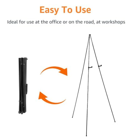 Amazon Basics Easel Display Stand, Instant Floor Poster, Lightweight, Collapsible and Portable with Tripod Base, Black Steel (Supports 5 pounds) (Pack of 2) - size: 39.17"D x 43.5"W x 60.83"H (Pack of 2)