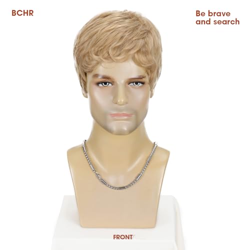 Mens Blonde Wig Short Layered Blond Straight Wig for Male Guys Synthetic Heat Resistant Fiber Natural Dirty Blonde Mens Wig for Halloween Party Anime 90s 2000s Use - color: Dirty Blonde
