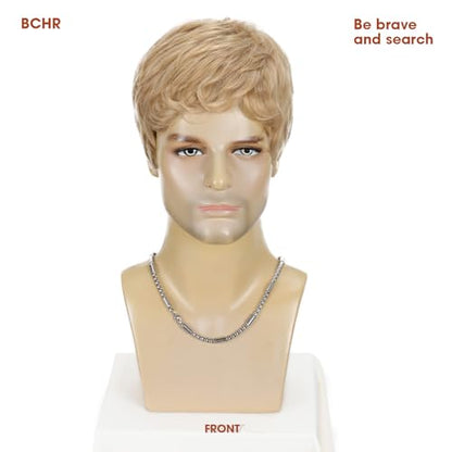Mens Blonde Wig Short Layered Blond Straight Wig for Male Guys Synthetic Heat Resistant Fiber Natural Dirty Blonde Mens Wig for Halloween Party Anime 90s 2000s Use - color: Dirty Blonde