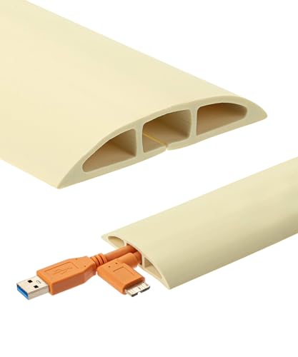 Bates- Floor Cord Cover, 10ft, Cable Cavity 0.6" (W) x 0.31" (H), Heavy Duty Wire Protector, PVC Extension Cords Hider, Protect Cords, Prevent Cable Trips, Cord Hider for Office, Home, Outdoor - color: Cream, size: 10 Ft