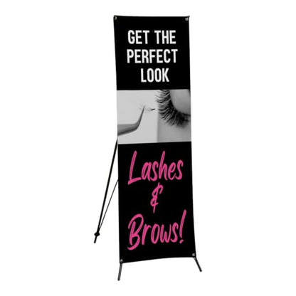 DreamController Lashes & Brows X-Stand Banner by DC | 30"x65" Tripod Display | Get the Perfect Look Lashes Brows Vertical Banner for Trade Shows & Events | Made in USA | (Stand Not Included) - color: Get the Perfect Look Lashes Brows, size: X Banner - 30x