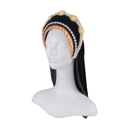 Willyacos Tudor French Hood Anne Boleyn Costume Headpiece Elizabethan Headwear Renaissance Tudor Hat Headdress Headband - color: Black