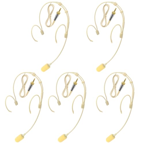 5 Pack Dual Earhook Face Microphone Headset Headworn Mic for Sennheiser | with Windscreen and 1.5m Cable,3.5mm stereo female screw lock plug,Ideal for Lectures, Live Performance,Theater - size: 5 Pack