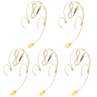 5 Pack Dual Earhook Face Microphone Headset Headworn Mic for Sennheiser | with Windscreen and 1.5m Cable,3.5mm stereo female screw lock plug,Ideal for Lectures, Live Performance,Theater - size: 5 Pack