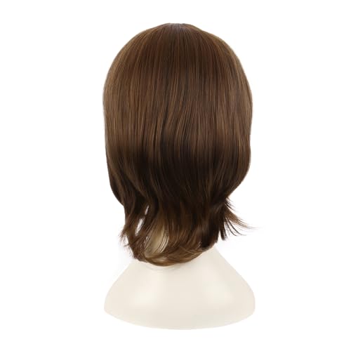 MapofBeauty 16 Inch Short Side Bangs Cosplay Layered Wig, Brown | 40 cm Synthetic Fiber Wig - color: Brown