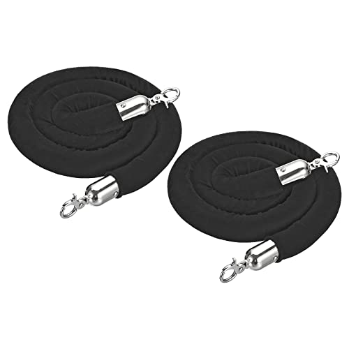 PATIKIL 5 Feet Black Velvet Stanchion Rope, 2 Pack Crowd Control Barrier Rope with Snap Hooks for Posts Stand Queue Divider of Hotel Theater, Silver - color: Black
