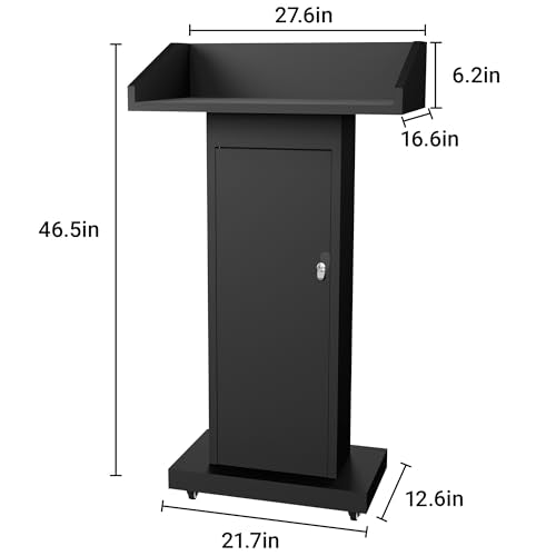 GARVIN Podium Stand with 4 Lockable Wheels, Heavy-Duty Metal Lecterns & Podiums with Hidden Storage, 46.5”H Portable Pulpit for Church, School, Office and Conference, Black - color: Black-03