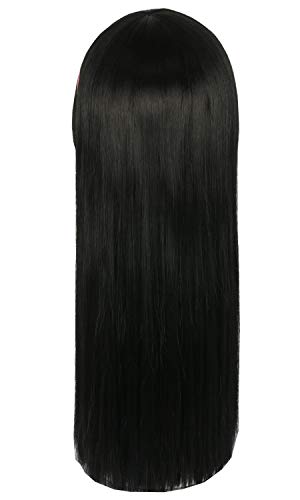 Topcosplay Girls Kids Wigs Black Long Straight Cosplay Halloween Costumes Party Wig with Headband(1849) - color: Black Straight
