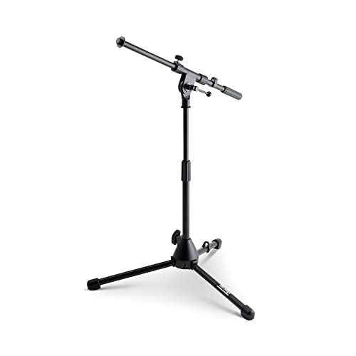 On-Stage MS7411B Drum/Amp Tripod Mic Stand with Boom (Short Microphone Setup, Miking for Drums and Amps, Adjustable Height and Boom, 5/8″-27 Threading, Portable, Folding, Tripod Base, Steel, Black)