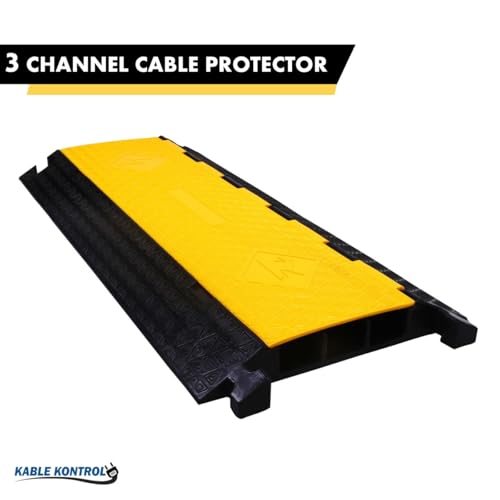 Kable Kontrol Atlas Cable Protector Wire Ramp - 3 Channel - 1 Pc - 35” Long Black & Yellow - 24000 Lbs Load Capacity - Rubber Speed Bump Wire Protector Cord Cover - CP9973 - size: 3 Channel - 1 Unit