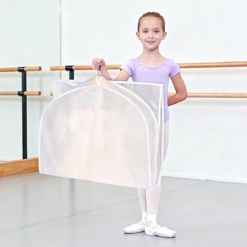 Univivi Garment Bags for Dance Costumes, 40" Foldable Dance Costume Garment Bag with 3 Zipper Pockets and 3" Gusset, Dance Dress Bags for Hanging Clothes (5 Pack, White) - color: 3" Gusset White