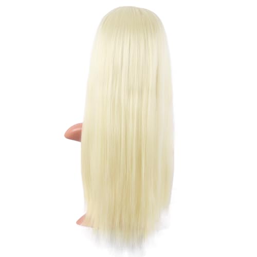 MapofBeauty 24 Inch Long Straight Flat Bangs Party Cosplay Wig,Light Blonde | 60 cm Synthetic Hair Wig, Heat Resistant, Women - color: Light Blonde
