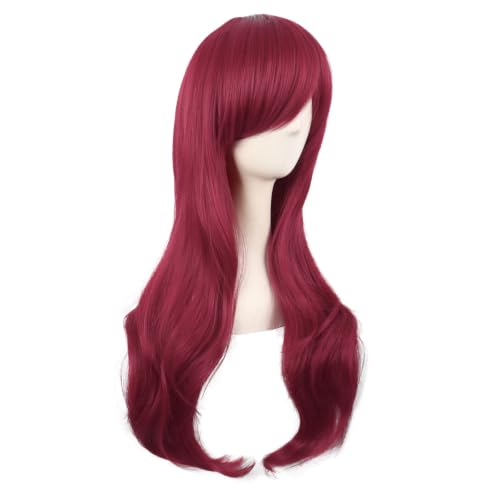 MapofBeauty 28 Inch Long Curly Hair Costume Cosplay Wig, Blood Red | 70 cm Wig, Women, Side Bangs, Fashion - color: Blood Red