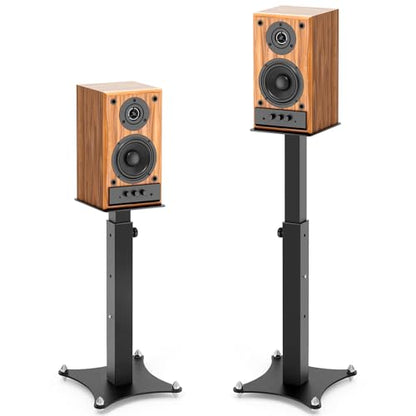Adjustable Bookshelf Speaker Stands Pair, 20-27.5 Inch All-Metal Heavy Duty Holds 100lbs Universal for Surround Sound with Cable Management