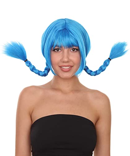 HPO Bavarian Double Braided Wig, Breathable Capless Cap, Premium Handcrafted Wig, Designed for comfort fit, flame retardent synthetic fiber (Blue) - color: Blue