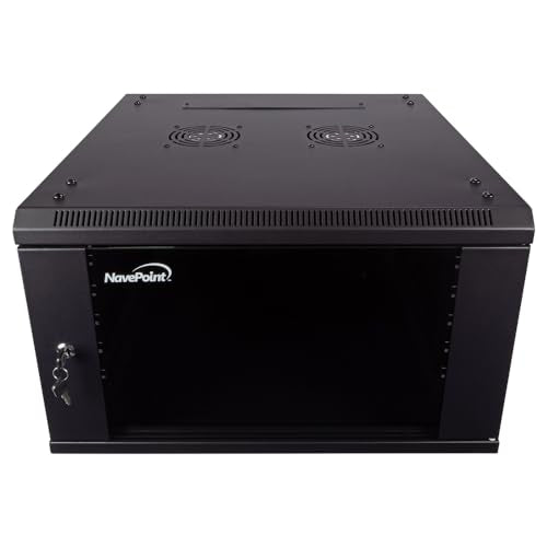 NavePoint 6U Server Cabinet Wall Mount Rack Enclosure Includes 2 Fans, Locking Glass Door, Removable Side Panels – 6U Network Cabinet 23.6” Deep, 19 Inch Server Rack for IT and A/V Equipment - size: 6U - 600mm Depth