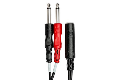 Hosa YPP-136 1/4 Inch TRSF to Dual 1/4 Inch TS Stereo Breakout Cable | 1/4 inch Y-cable with 6-inch length and mono male connectors for mixers, amplifiers and instruments - size: 6 Inches